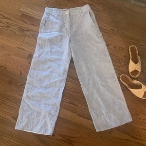 Theory Ankle Length Blue / White Summer Trouser